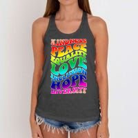 Kindness Peace Equality Love Inclusion Hope Diversity Women's Knotted Racerback Tank