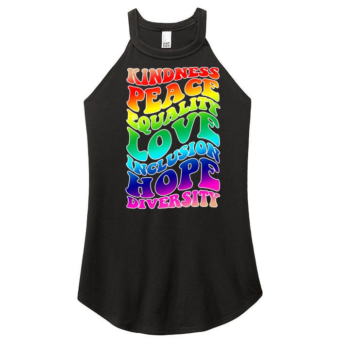 Kindness Peace Equality Love Inclusion Hope Diversity Women's Perfect Tri Rocker Tank