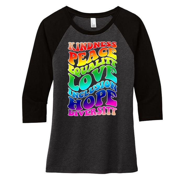 Kindness Peace Equality Love Inclusion Hope Diversity Women's Tri-Blend 3/4-Sleeve Raglan Shirt