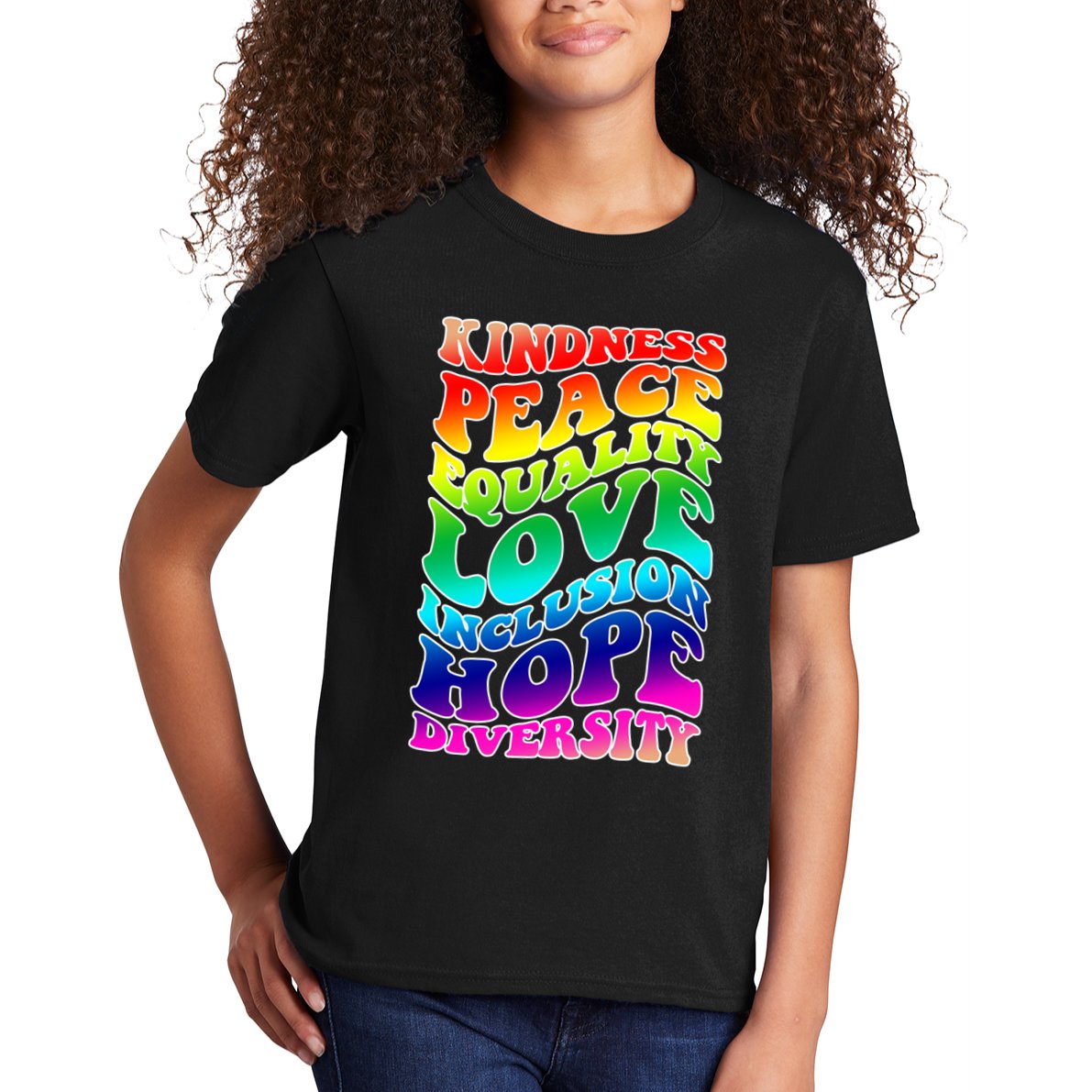 Kindness Peace Equality Love Inclusion Hope Diversity Kids T-Shirt