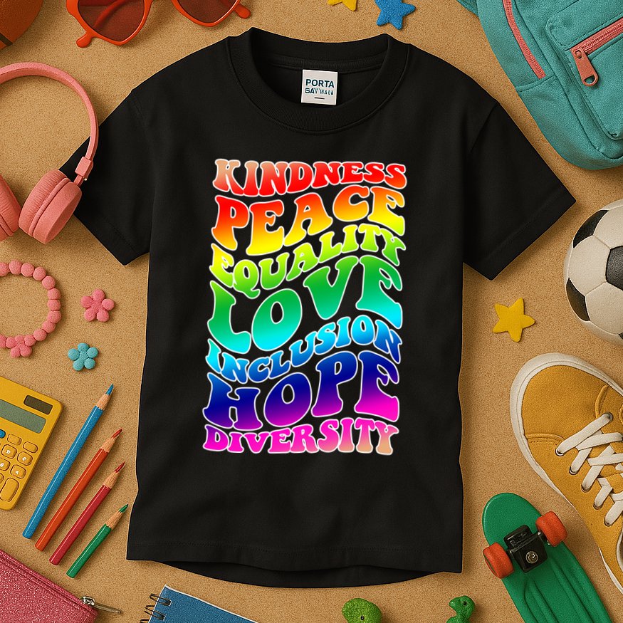 Kindness Peace Equality Love Inclusion Hope Diversity Kids T-Shirt