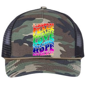 Kindness Peace Equality Love Inclusion Hope Diversity Retro Rope Trucker Hat Cap