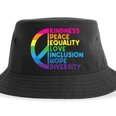 Kindness Peace Equality Love Inclusion Hope Diversity Sustainable Bucket Hat