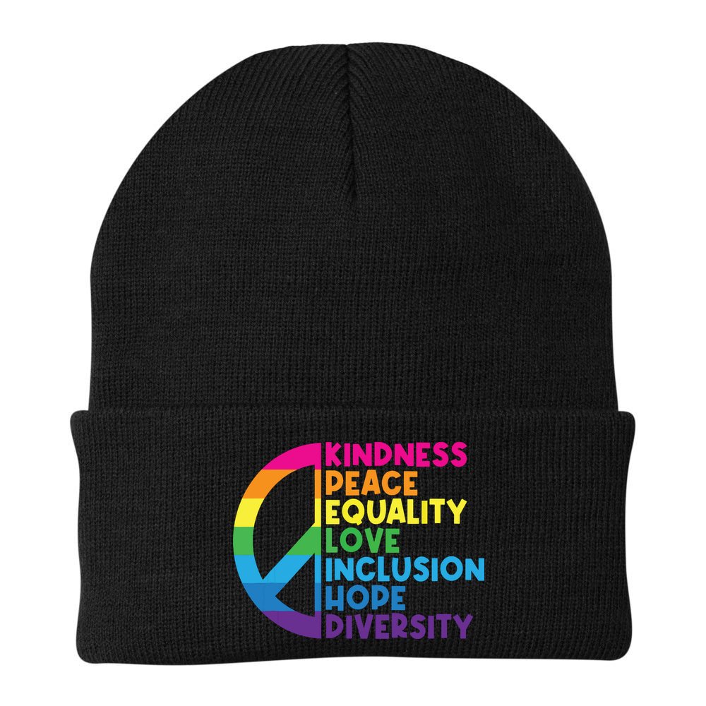 Kindness Peace Equality Love Inclusion Hope Diversity Beanie