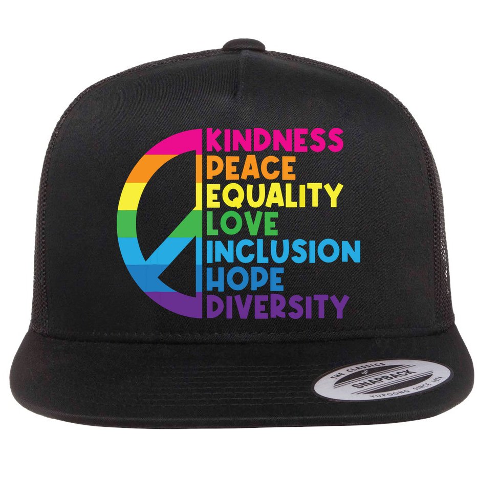 Kindness Peace Equality Love Inclusion Hope Diversity Flat Bill Trucker Hat