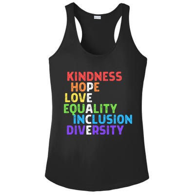 Kindness Peace Equality Inclusion Diversity Human Rights Ladies PosiCharge Competitor Racerback Tank