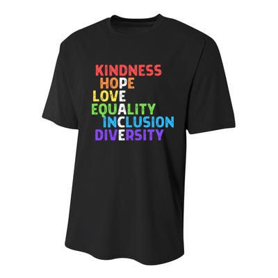 Kindness Peace Equality Inclusion Diversity Human Rights Youth Performance Sprint T-Shirt