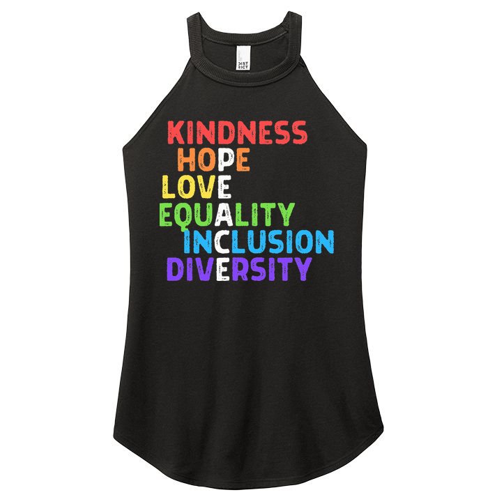 Kindness Peace Equality Inclusion Diversity Human Rights Women's Perfect Tri Rocker Tank