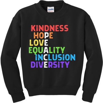 Kindness Peace Equality Inclusion Diversity Human Rights Kids Sweatshirt