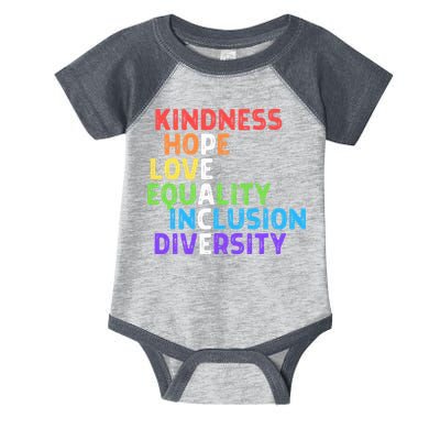 Kindness Peace Equality Inclusion Diversity Human Rights Infant Baby Jersey Bodysuit