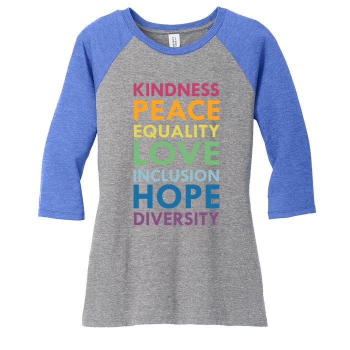 Kindness Peace Equality Inclusion Diversity Hu Rights Meaningful Gift Women's Tri-Blend 3/4-Sleeve Raglan Shirt