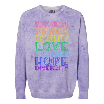 Kindness Peace Equality Love Inclusion Hope Diversity Colorblast Crewneck Sweatshirt