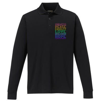 Kindness Peace Equality Love Inclusion Hope Diversity Performance Long Sleeve Polo