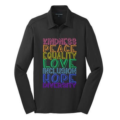 Kindness Peace Equality Love Inclusion Hope Diversity Silk Touch Performance Long Sleeve Polo