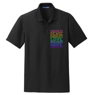 Kindness Peace Equality Love Inclusion Hope Diversity Dry Zone Grid Polo