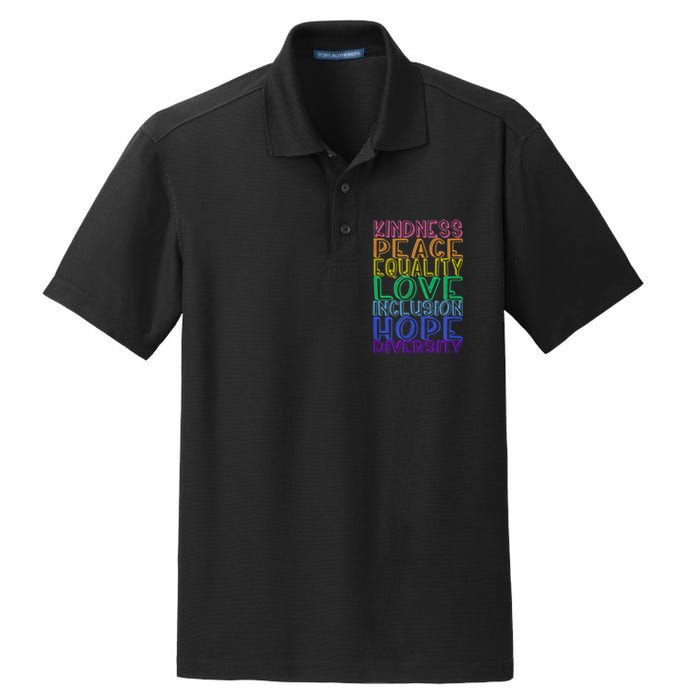 Kindness Peace Equality Love Inclusion Hope Diversity Dry Zone Grid Polo