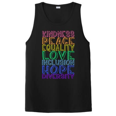 Kindness Peace Equality Love Inclusion Hope Diversity PosiCharge Competitor Tank