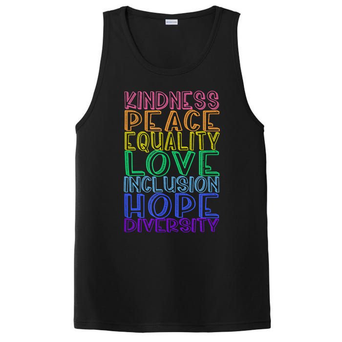 Kindness Peace Equality Love Inclusion Hope Diversity PosiCharge Competitor Tank