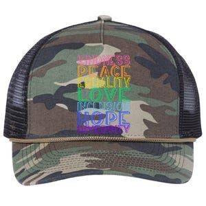 Kindness Peace Equality Love Inclusion Hope Diversity Retro Rope Trucker Hat Cap