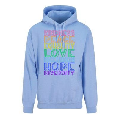 Kindness Peace Equality Love Inclusion Hope Diversity Unisex Surf Hoodie