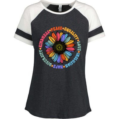 Kindness Peace Equality Love Hope Diversity Human Rights Enza Ladies Jersey Colorblock Tee