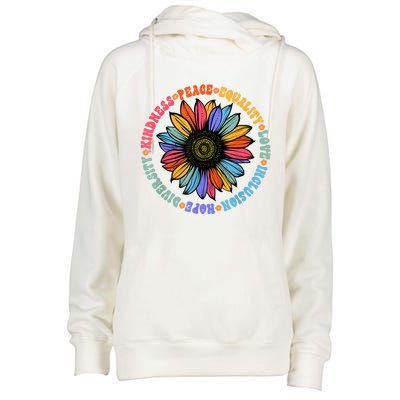 Kindness Peace Equality Love Hope Diversity Human Rights Womens Funnel Neck Pullover Hood