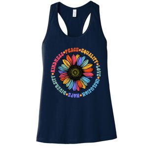 Kindness Peace Equality Love Hope Diversity Human Rights Women's Racerback Tank