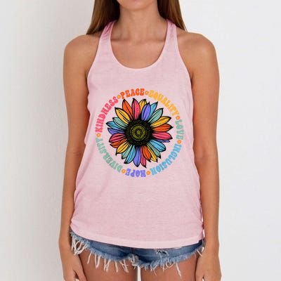 Kindness Peace Equality Love Hope Diversity Human Rights Women's Knotted Racerback Tank