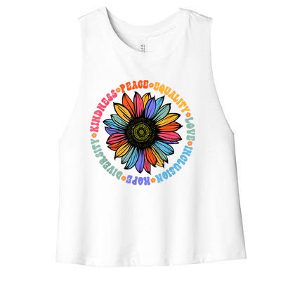 Kindness Peace Equality Love Hope Diversity Human Rights Women's Racerback Cropped Tank