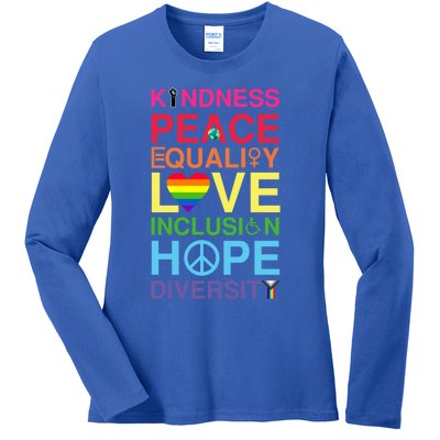 Kindness Peace Equality Love Inclusion Hope Diversity Gift Ladies Long Sleeve Shirt