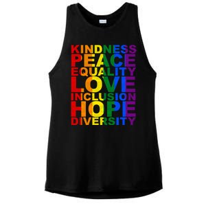 Kindness Peace Equality Love Quote Ladies PosiCharge Tri-Blend Wicking Tank