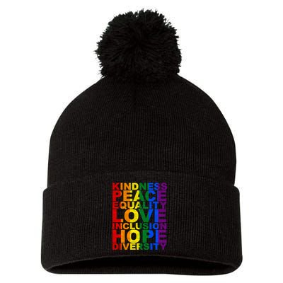 Kindness Peace Equality Love Quote Pom Pom 12in Knit Beanie