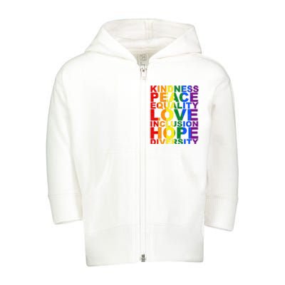 Kindness Peace Equality Love Quote Toddler Zip Fleece Hoodie