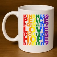 Kindness Peace Equality Love Quote 11oz C Handle Ceramic Mug