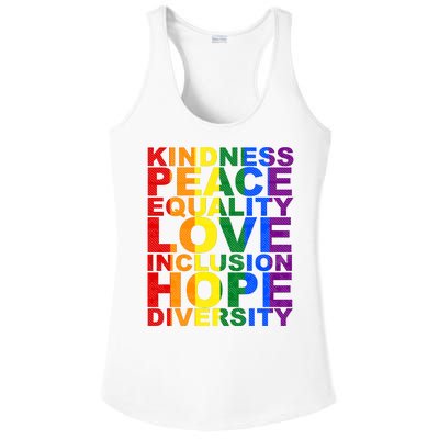 Kindness Peace Equality Love Quote Ladies PosiCharge Competitor Racerback Tank