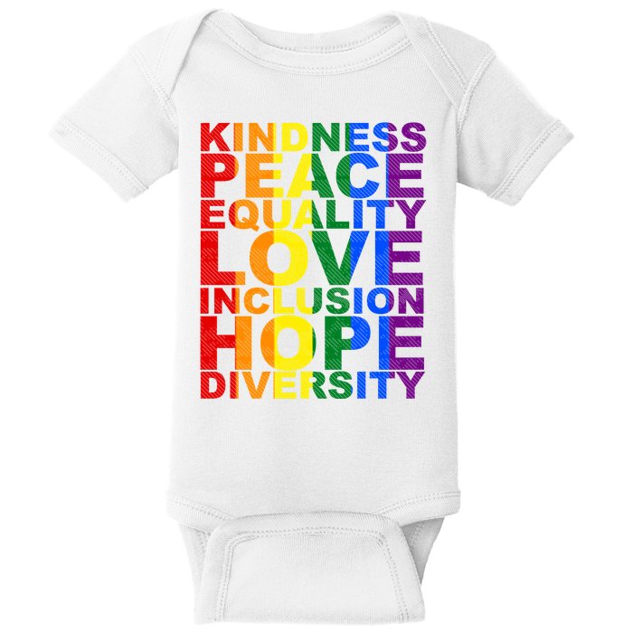Kindness Peace Equality Love Quote Baby Bodysuit