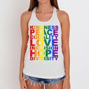 Kindness Peace Equality Love Quote Women's Knotted Racerback Tank