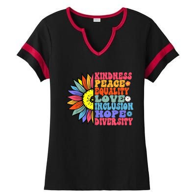 Kindness Peace Equality Love Hope Diversity Human Rights Ladies Halftime Notch Neck Tee