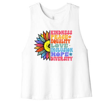 Kindness Peace Equality Love Hope Diversity Human Rights Women's Racerback Cropped Tank