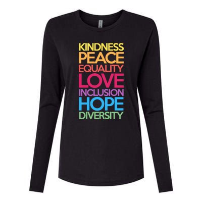 Kindness Peace Equality Love Inclusion Hope Diversity Funny Gift Womens Cotton Relaxed Long Sleeve T-Shirt