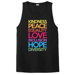 Kindness Peace Equality Love Inclusion Hope Diversity Funny Gift PosiCharge Competitor Tank