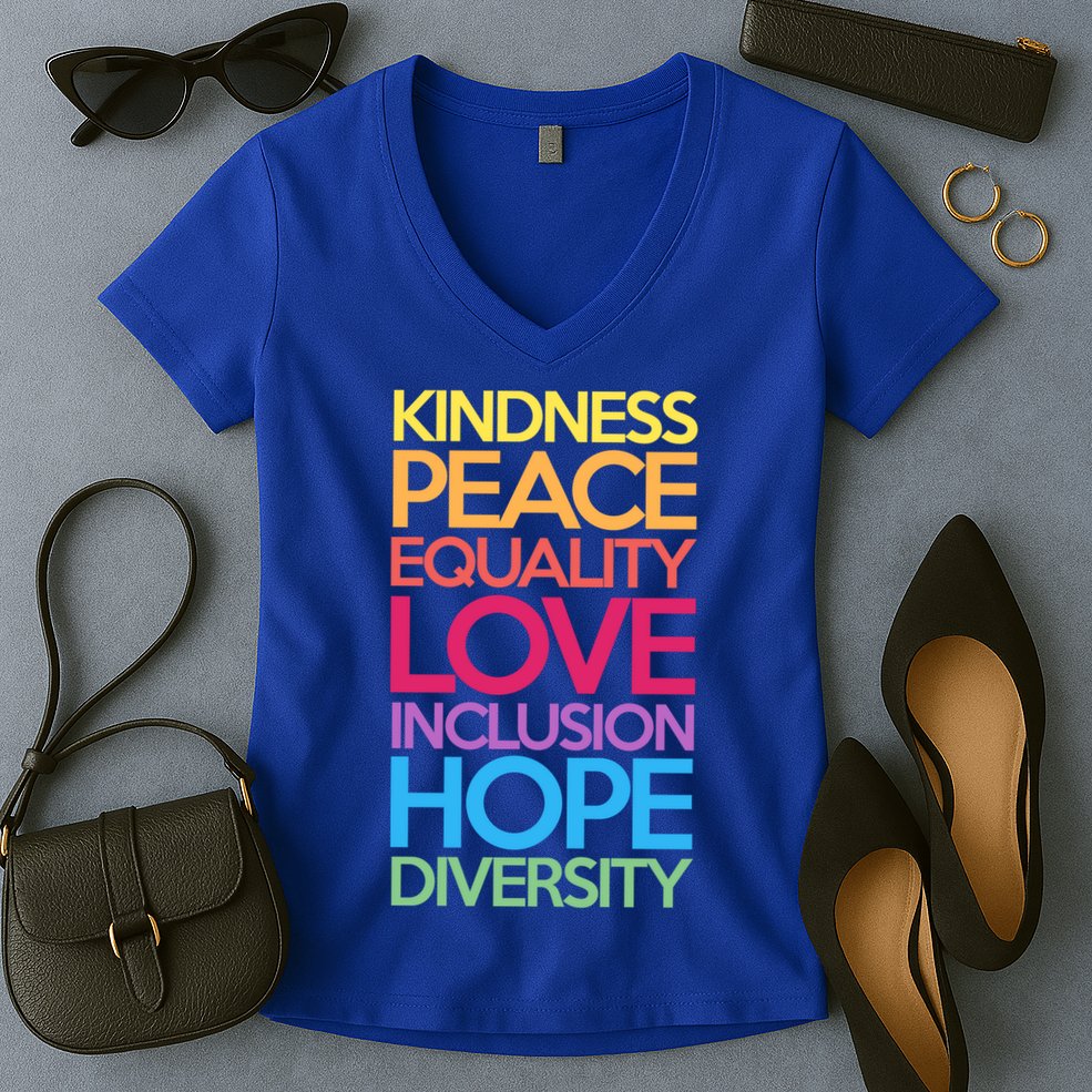 Kindness Peace Equality Love Inclusion Hope Diversity Funny Gift Women's V-Neck T-Shirt