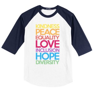 Kindness Peace Equality Love Inclusion Hope Diversity Funny Gift Baseball Sleeve Shirt