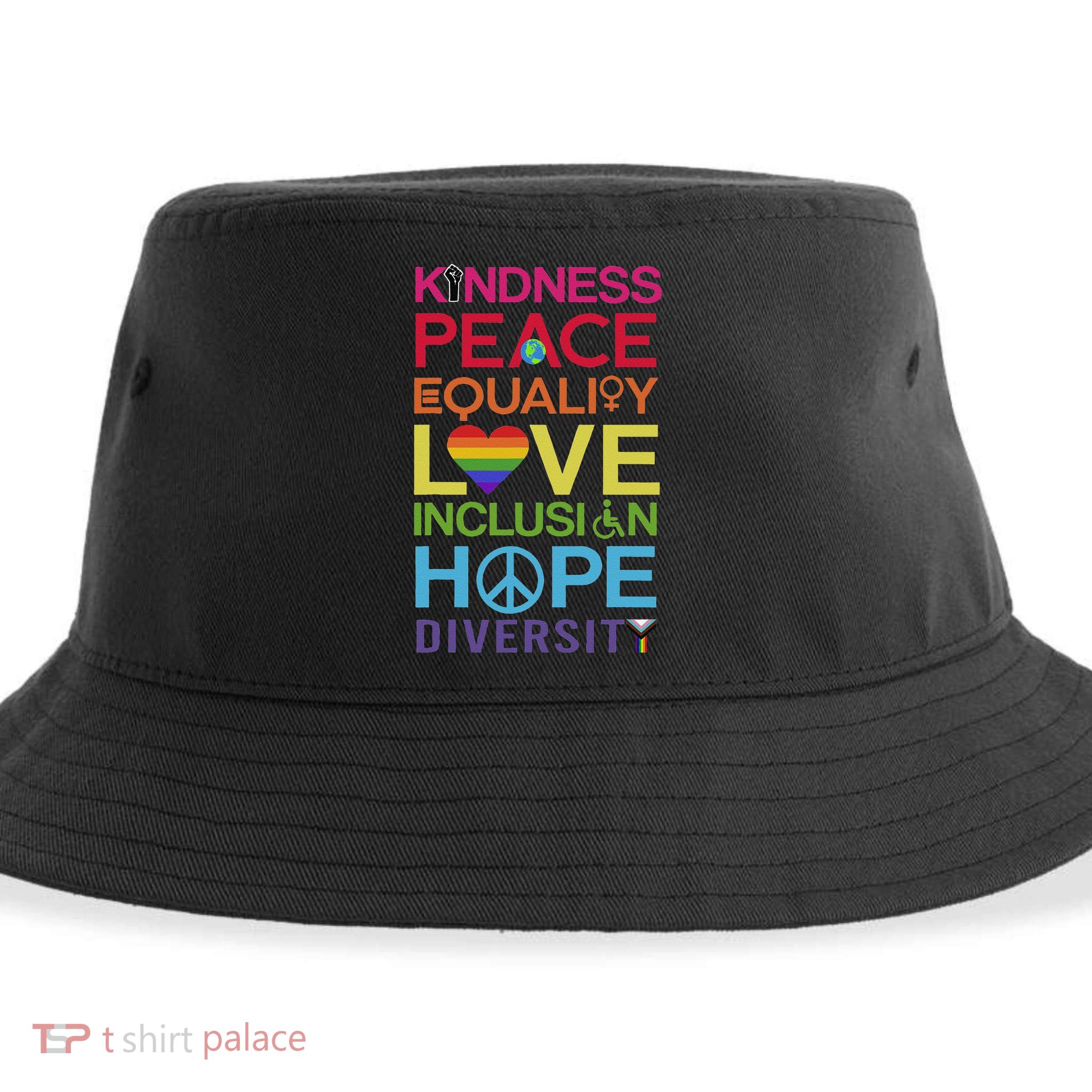 Kindness Peace Equality Inclusion Diversity Human Rights Sustainable Bucket Hat