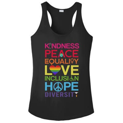 Kindness Peace Equality Inclusion Diversity Human Rights Ladies PosiCharge Competitor Racerback Tank