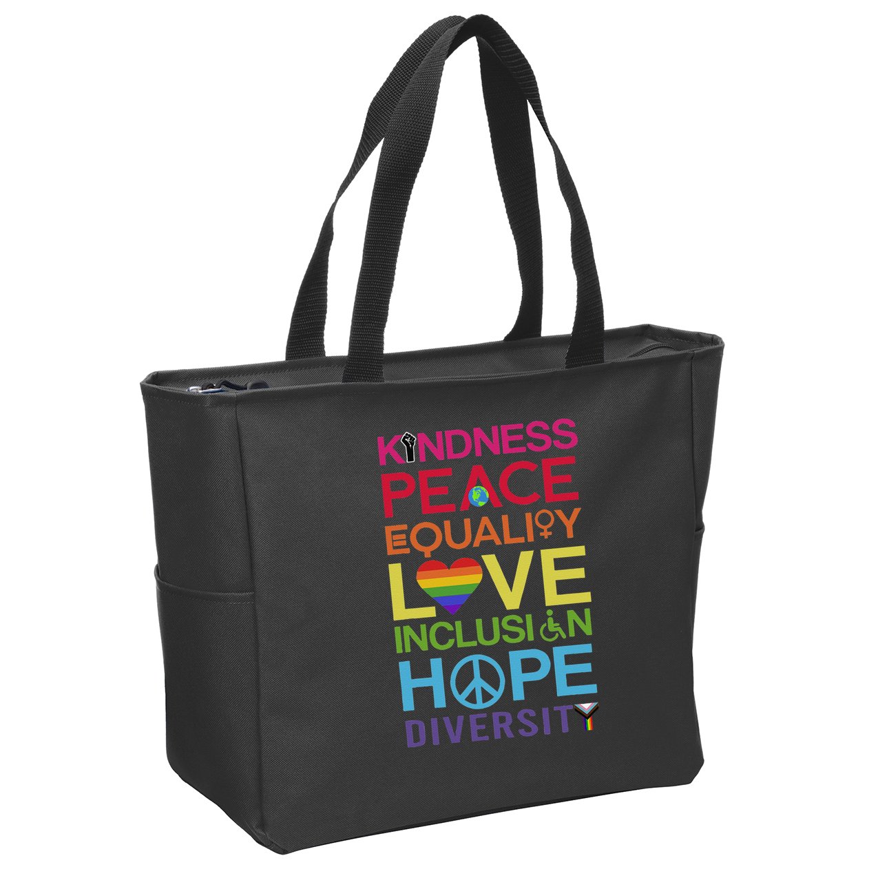 Kindness Peace Equality Inclusion Diversity Human Rights Zip Tote Bag