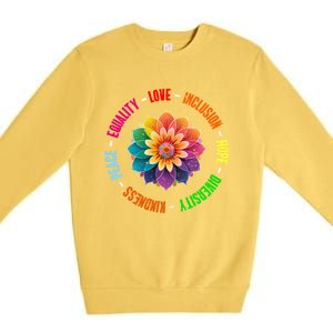 Kindness Peace Equality Love Inclusion Hope Diversity Gift Premium Crewneck Sweatshirt