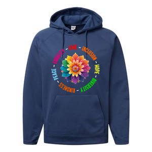 Kindness Peace Equality Love Inclusion Hope Diversity Gift Performance Fleece Hoodie