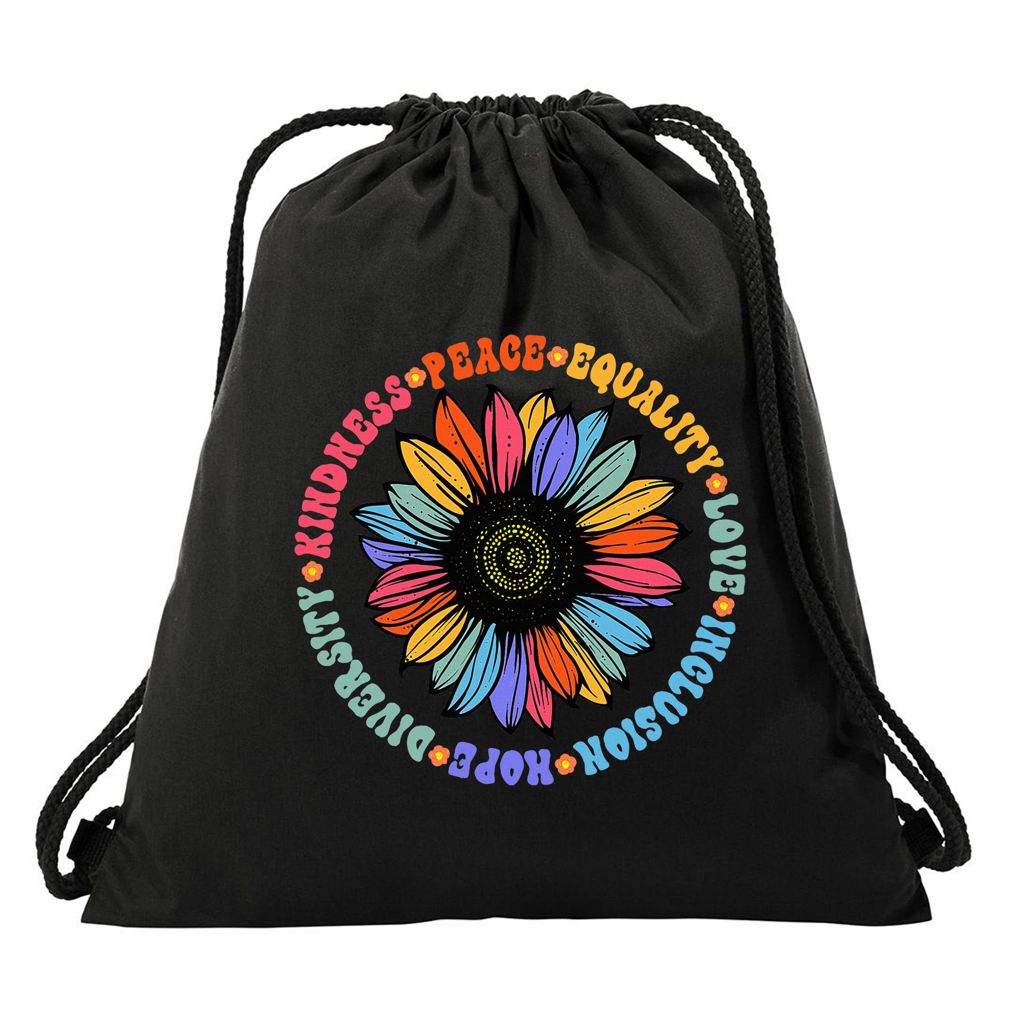 Kindness Peace Equality Love Hope Diversity Human Rights Drawstring Bag