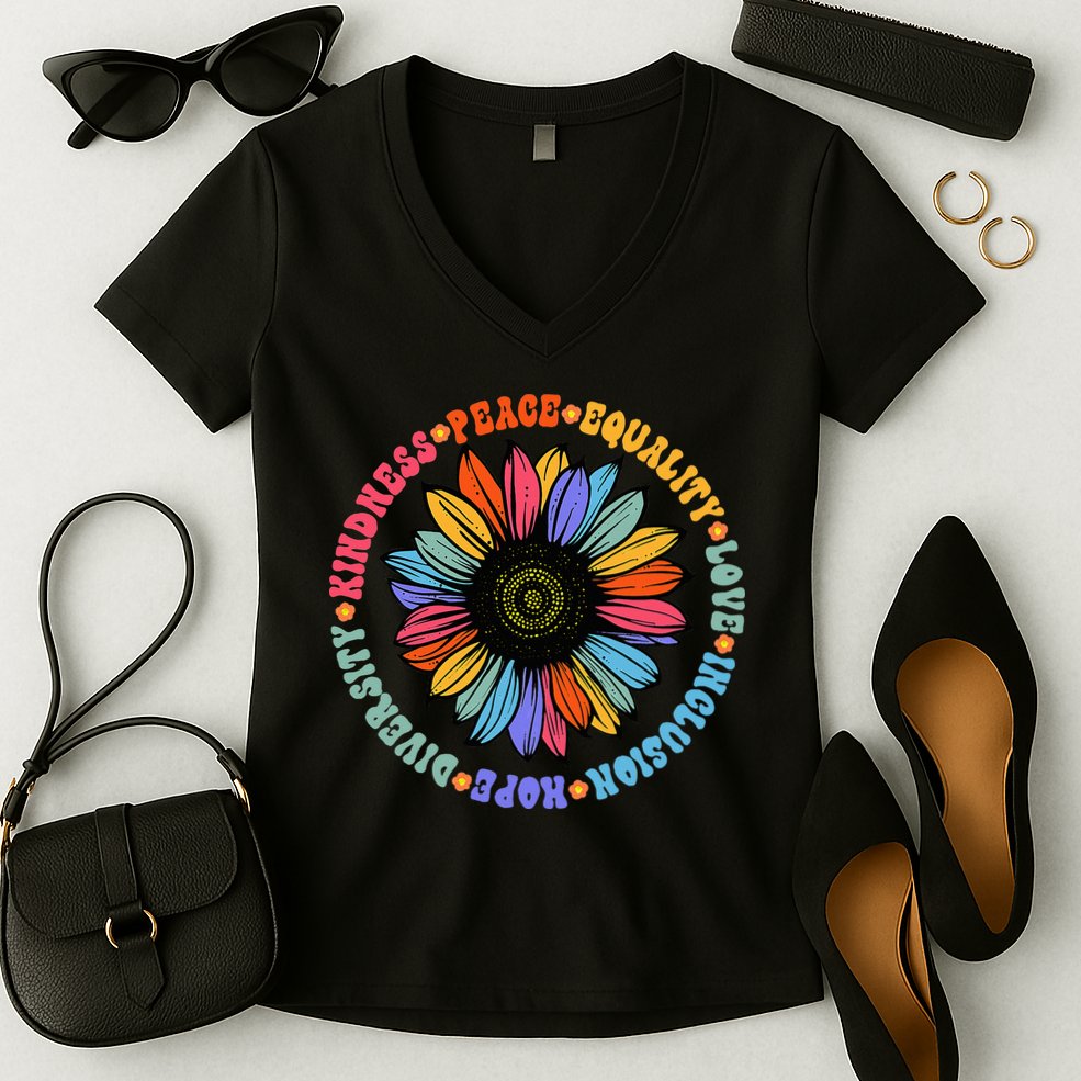 Kindness Peace Equality Love Hope Diversity Human Rights Women's V-Neck T-Shirt